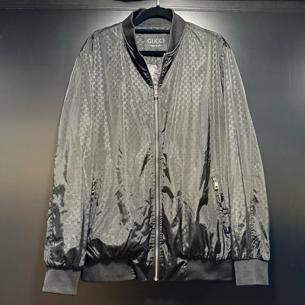 Gucci Black Reflective Bomber Jacket